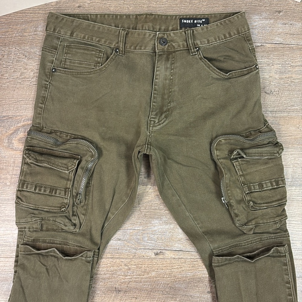 SOLD IN STORE Smoke Rise Cargo Taper Stretch Jeans -Olive Green 36x32 - Picture 2 of 8